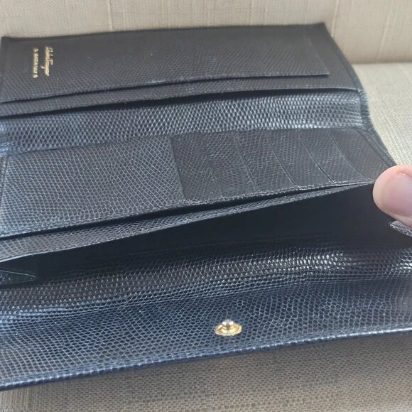 Salvatore Ferragamo Clutch Long Wallet Black Leather Trifold Purse Made in Italy - Picture 7 of 13